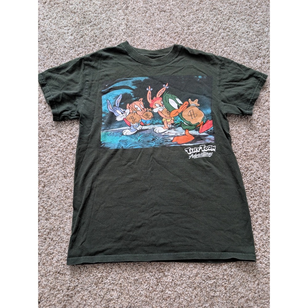 Tiny Toon Adventures Graphic T-Shirt Forest Green Short Sleeve Small 90s Cartoon